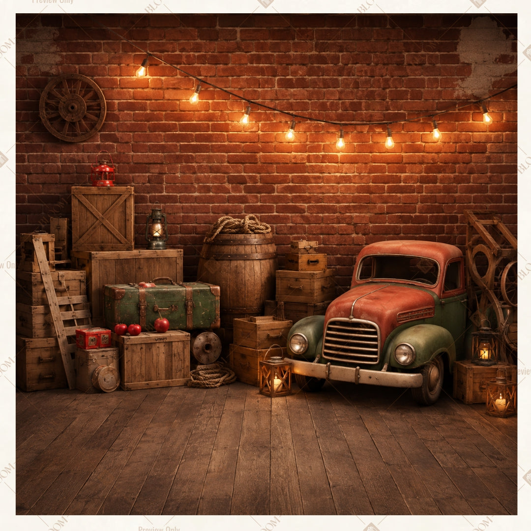 Rustic Brick Garage Square Backdrop