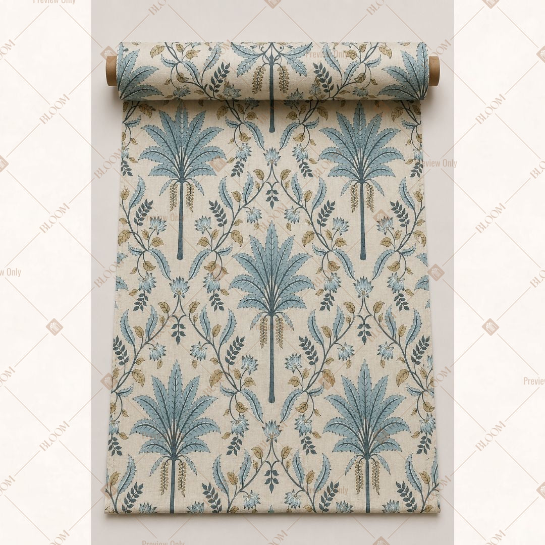 Sage Botanical Block Print Fabric Roll Pack of 25