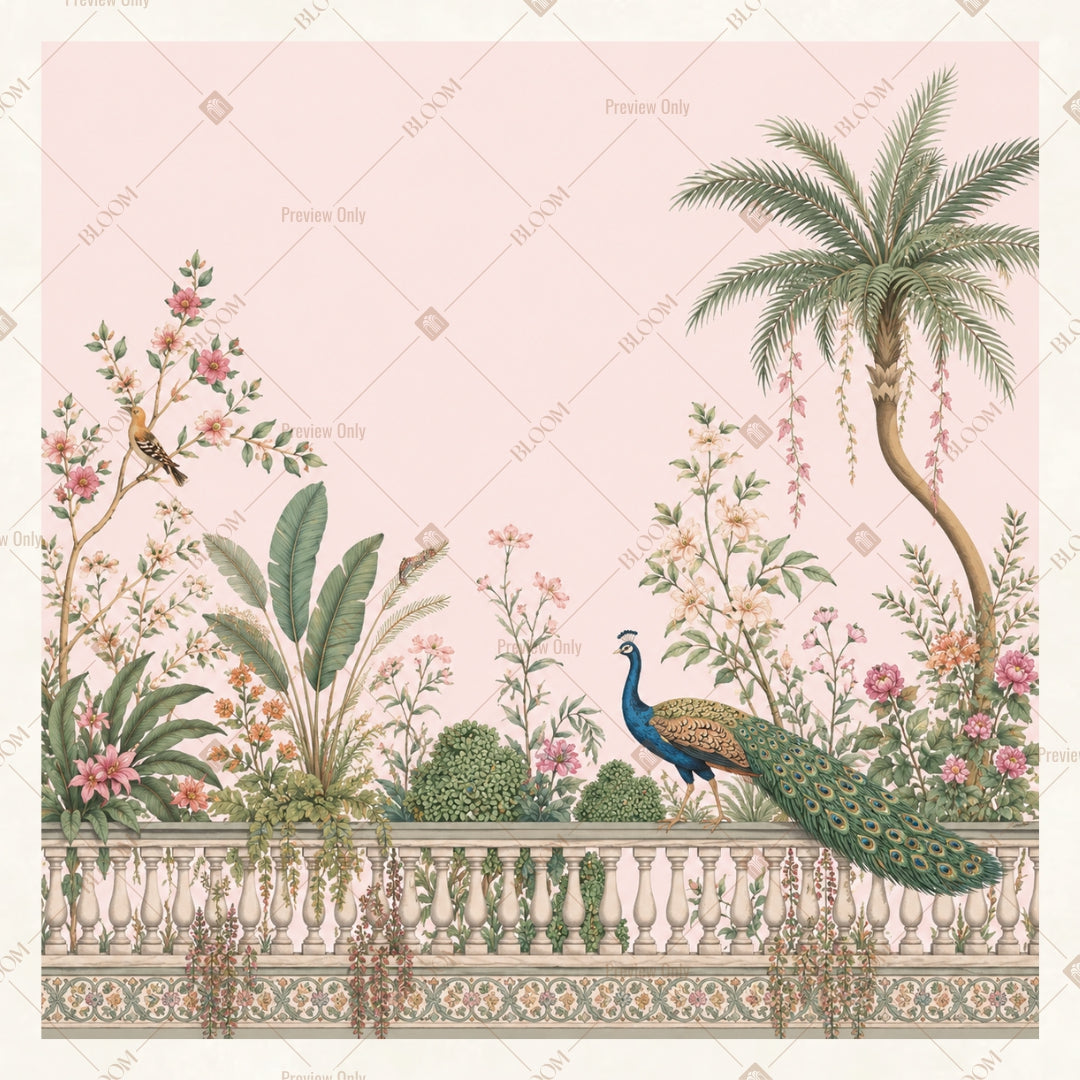 Vintage Peacock Garden Portrait Rectangle Backdrop