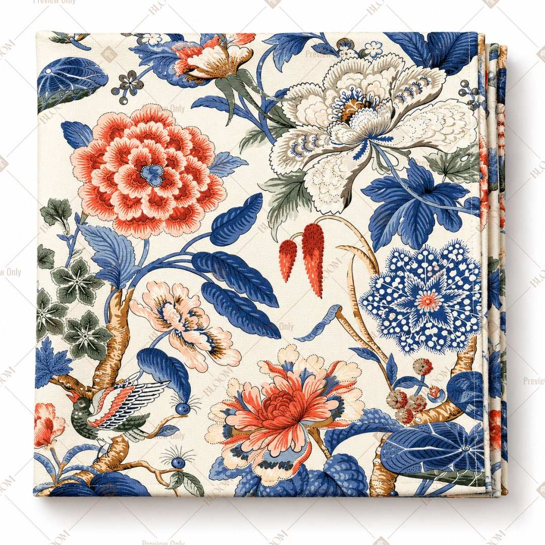 Blue Orange Chintz Floral Pattern Design