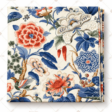 Blue Orange Chintz Floral Pattern Design