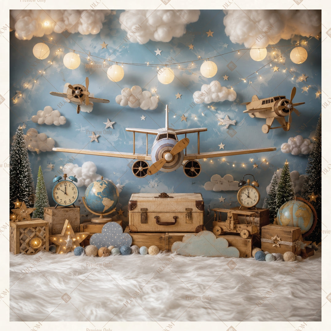Blue Sky Airplane Adventure Square Backdrop