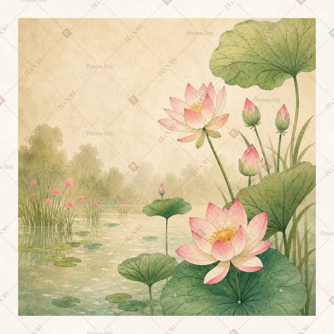 Lotus Pond Serenity Portrait Rectangle Backdrop