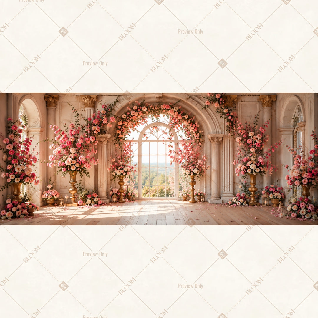 Romantic Rose Window Wide Backdrop