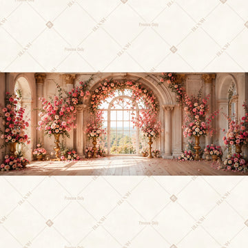 Romantic Rose Window Wide Backdrop