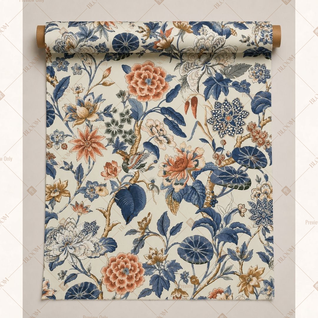 Vintage Blue Floral Fabric Roll Pack of 25