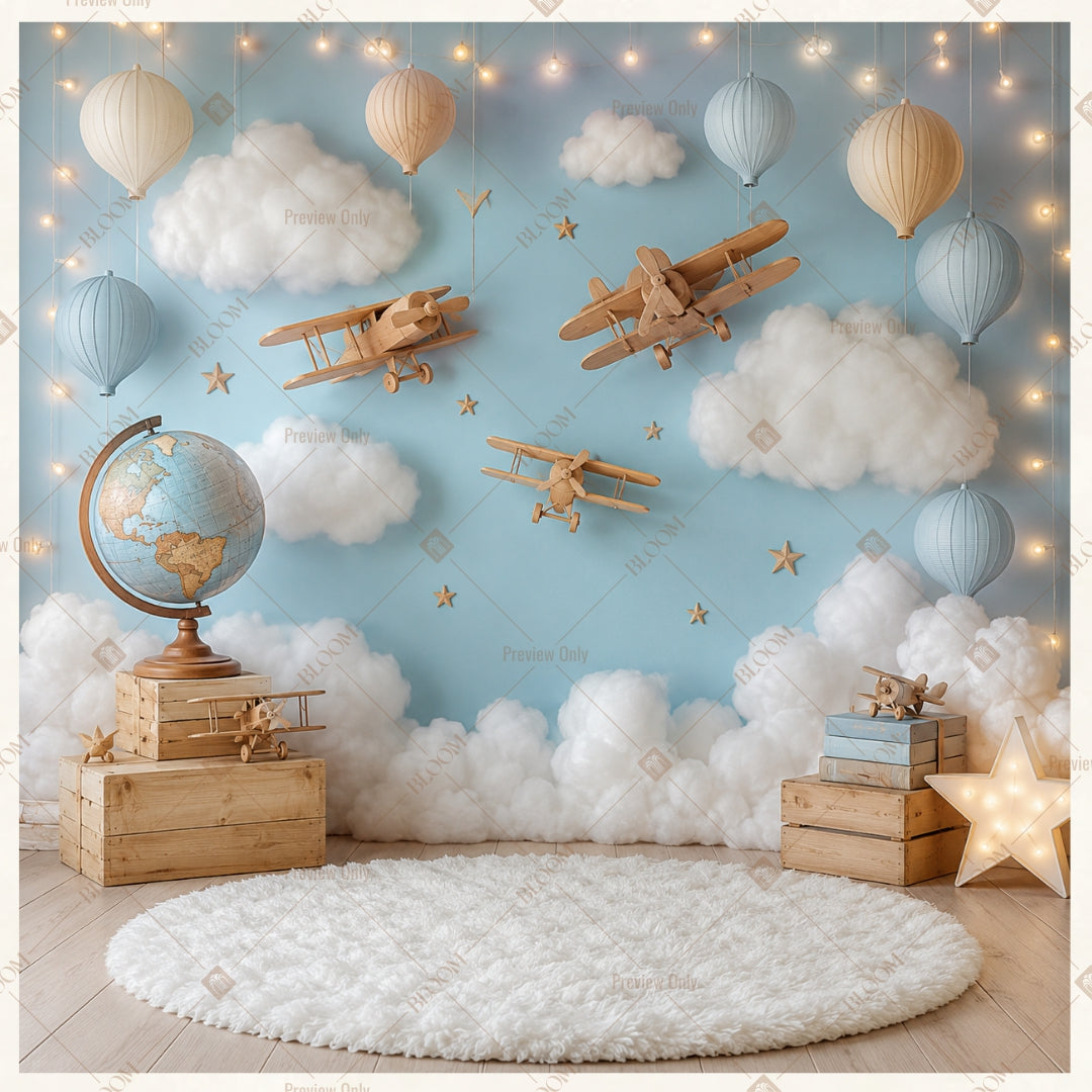 Dreamy Blue Balloon Sky Square Backdrop