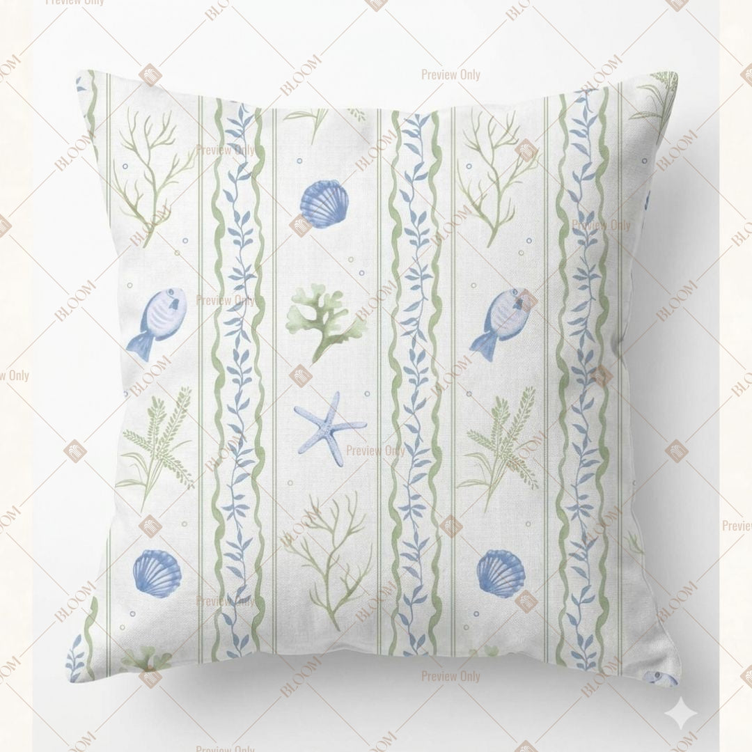 Blue Stripe Botanical Cushion Cover Pack of 12