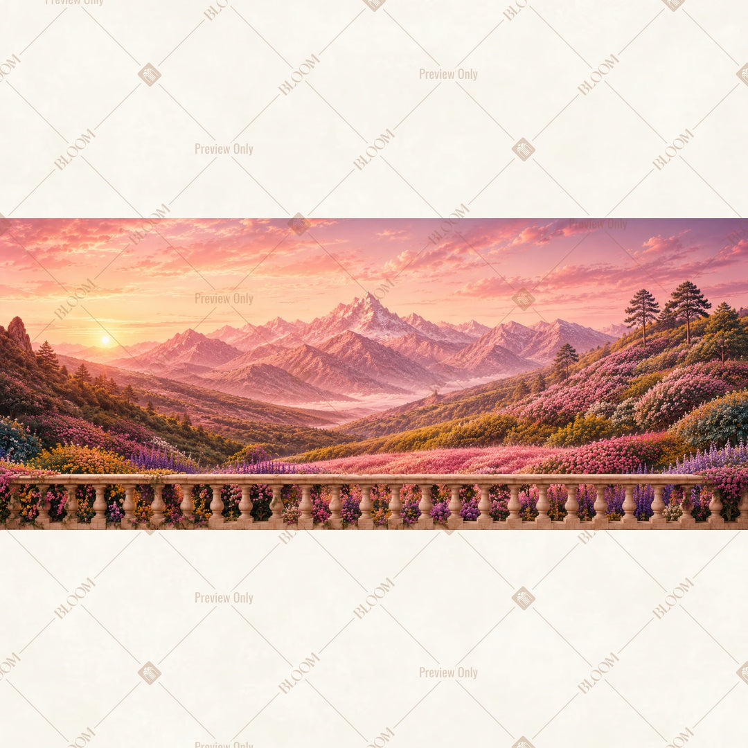 Pink Mountain Sunset Landscape Wide Backdrop