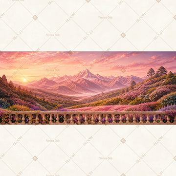 Pink Mountain Sunset Landscape Wide Backdrop