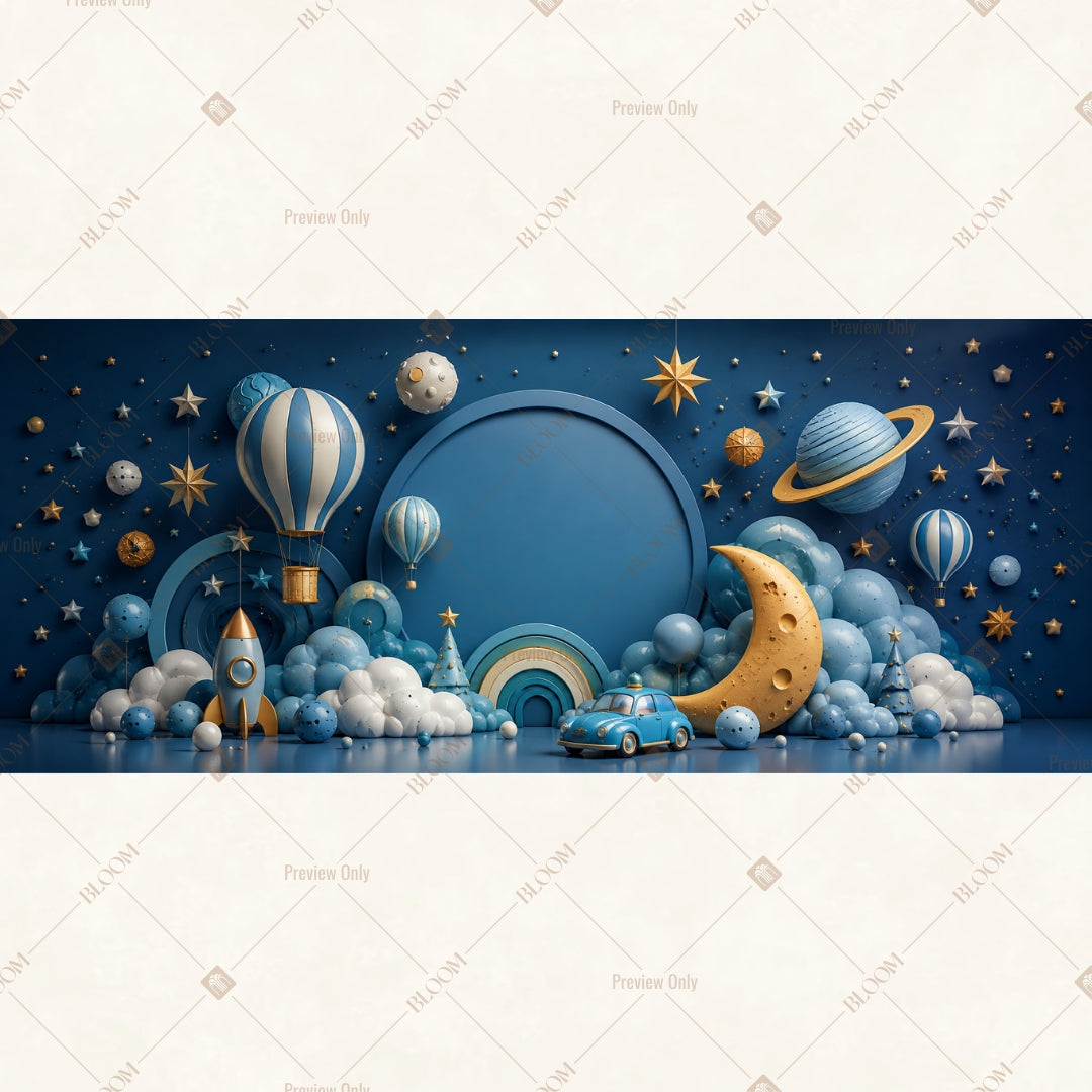 Blue Moon Balloon Party Wide Backdrop
