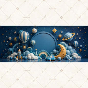 Blue Moon Balloon Party Wide Backdrop