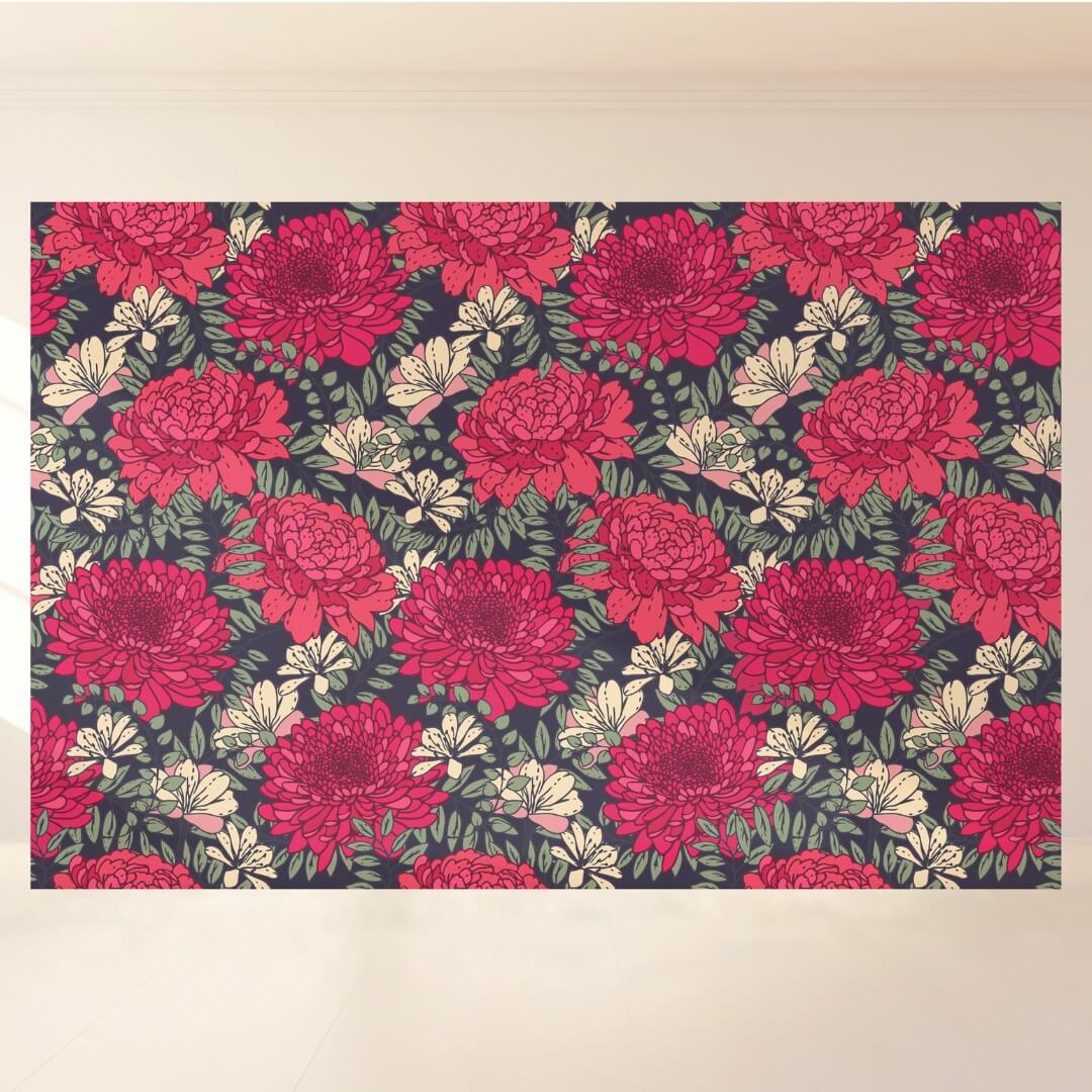 Red-Beige Floral Symphony: Backdrop - Landscape