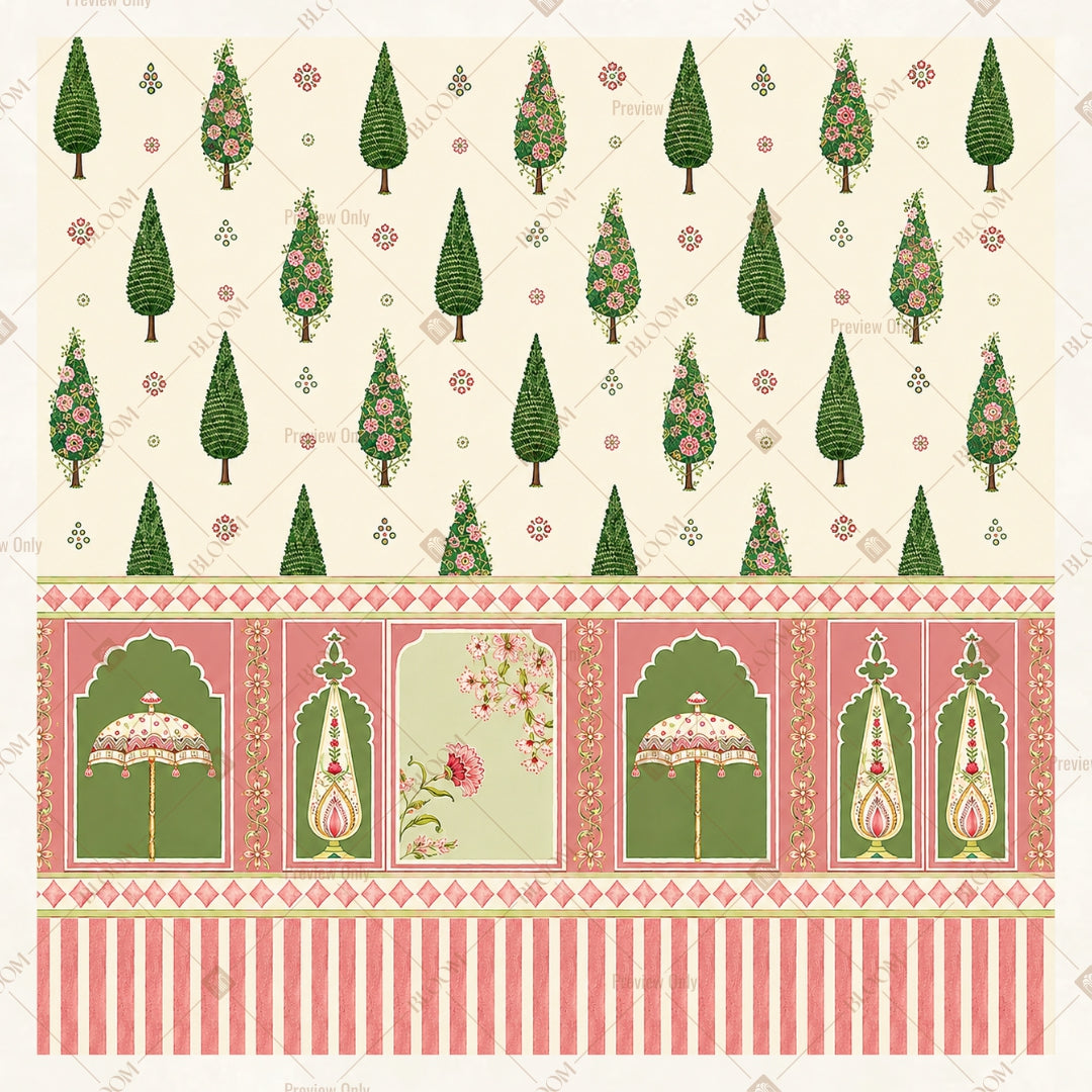 Green Botanical Border Pattern Square Backdrop