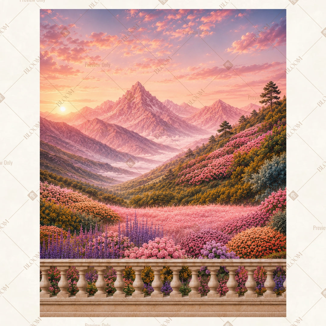 Pink Mountain Sunset Landscape Portrait Rectangle Backdrop