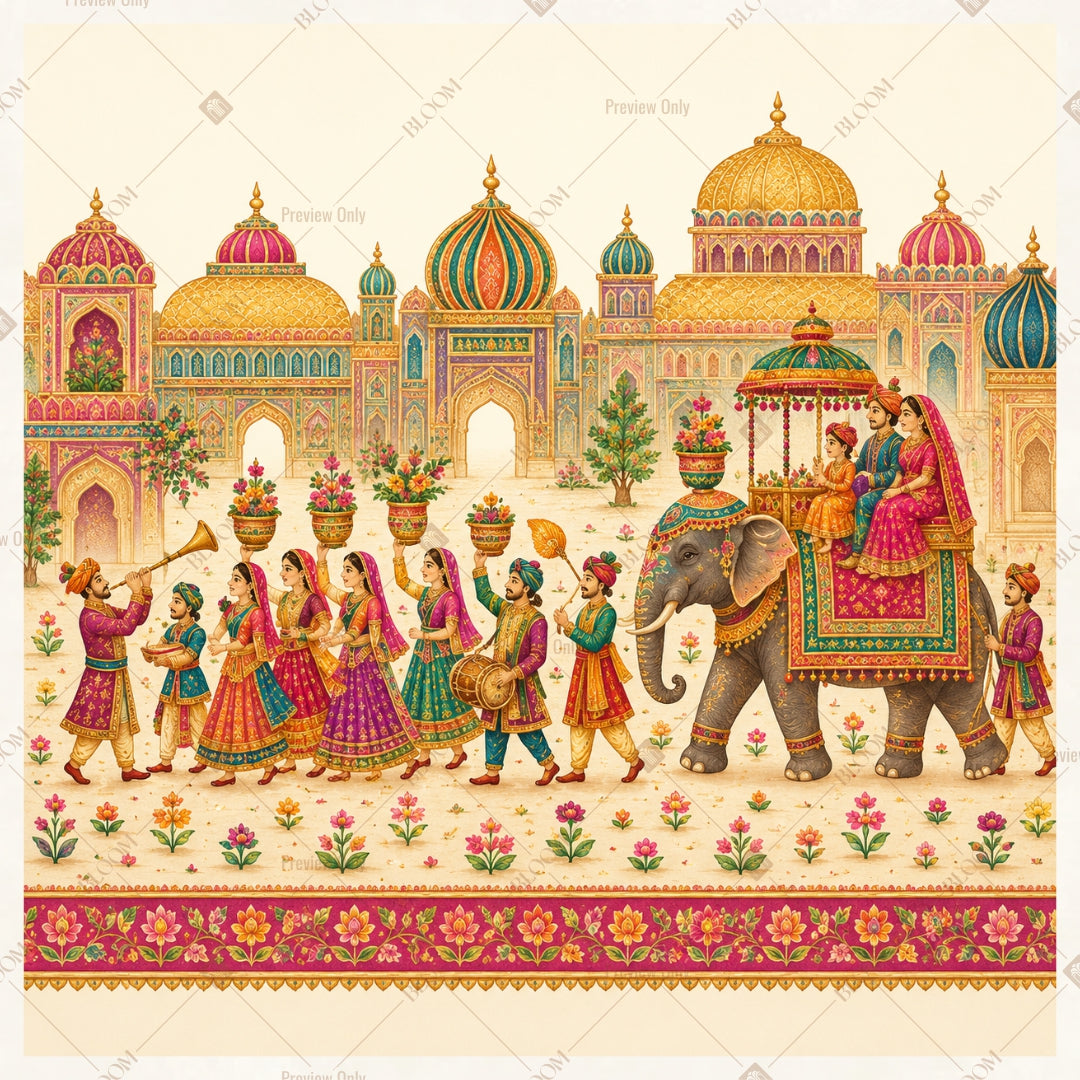 Royal Indian Wedding Procession Square Backdrop