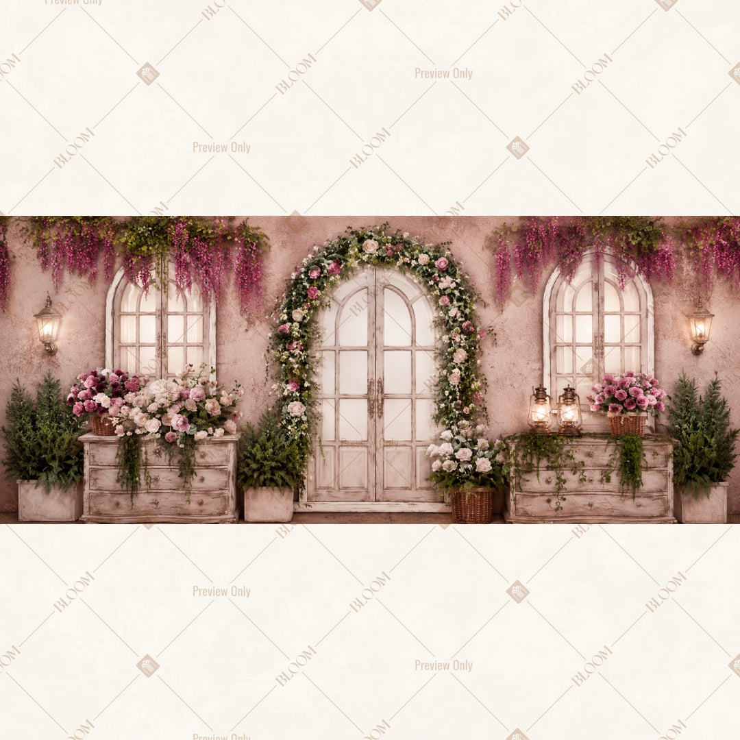 Romantic Floral Window Wide Backdrop