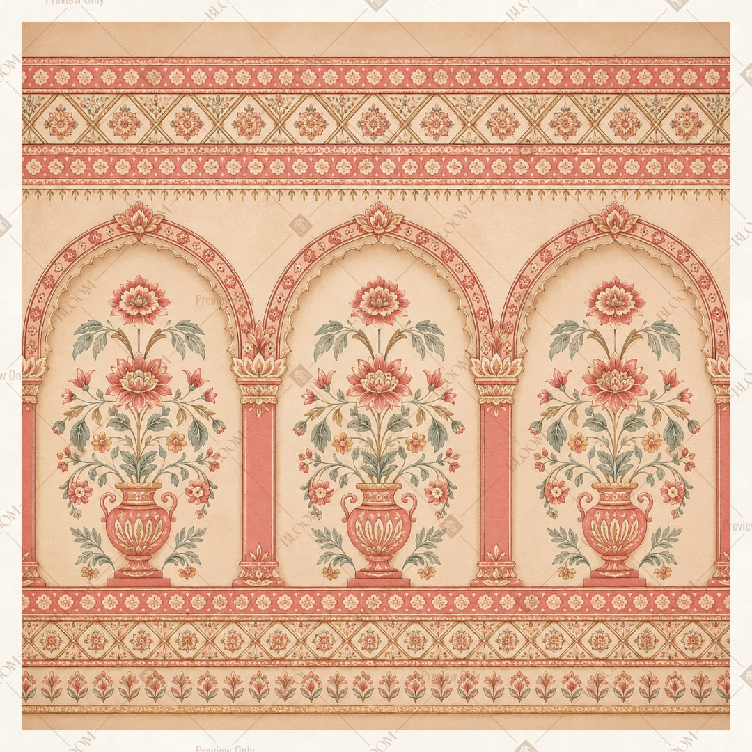 Royal Pink Mughal Arch Pattern Square Backdrop