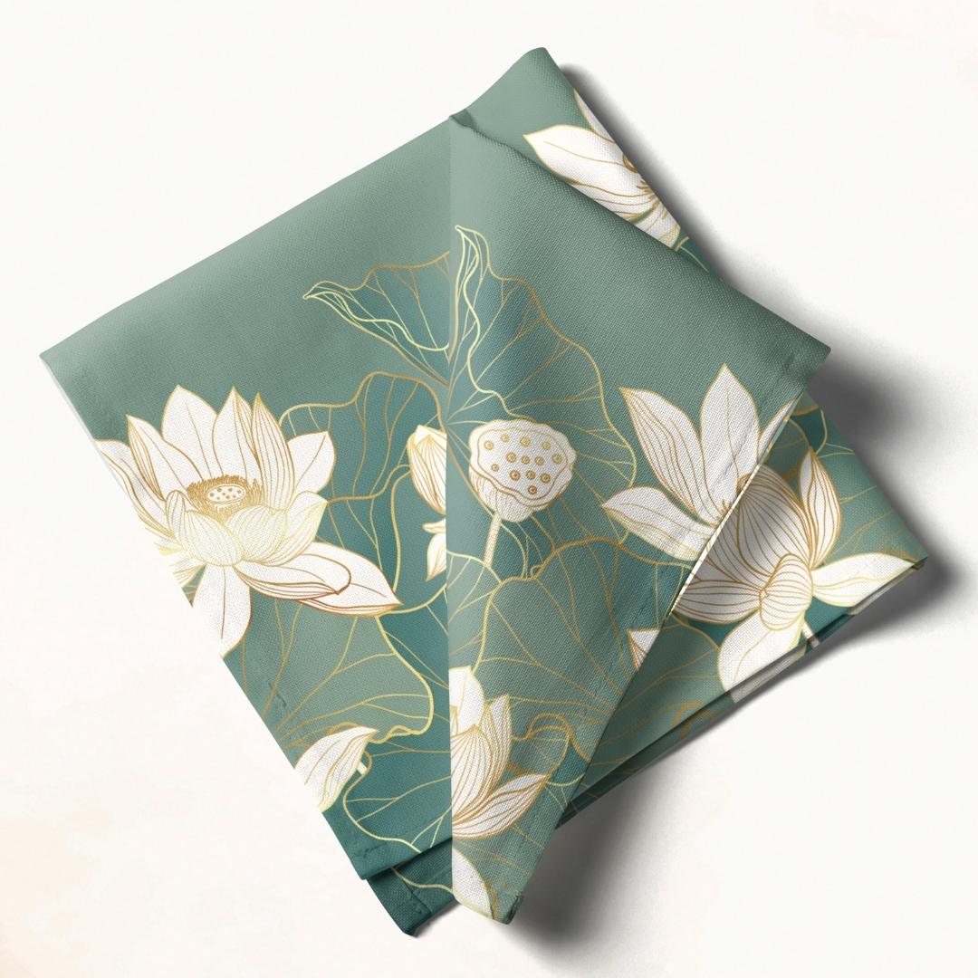 Green Lotus Bloom: Napkins 18" X 18" - Pack Of 20