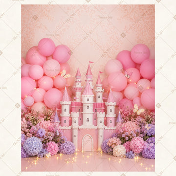 Pink Balloon Castle Party Portrait Rectangle Backdrop