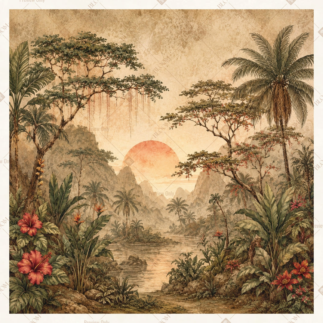 Sunset Tropical Paradise Square Backdrop