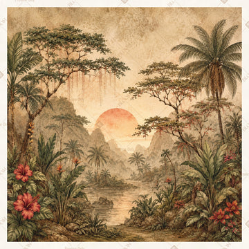 Sunset Tropical Paradise Square Backdrop