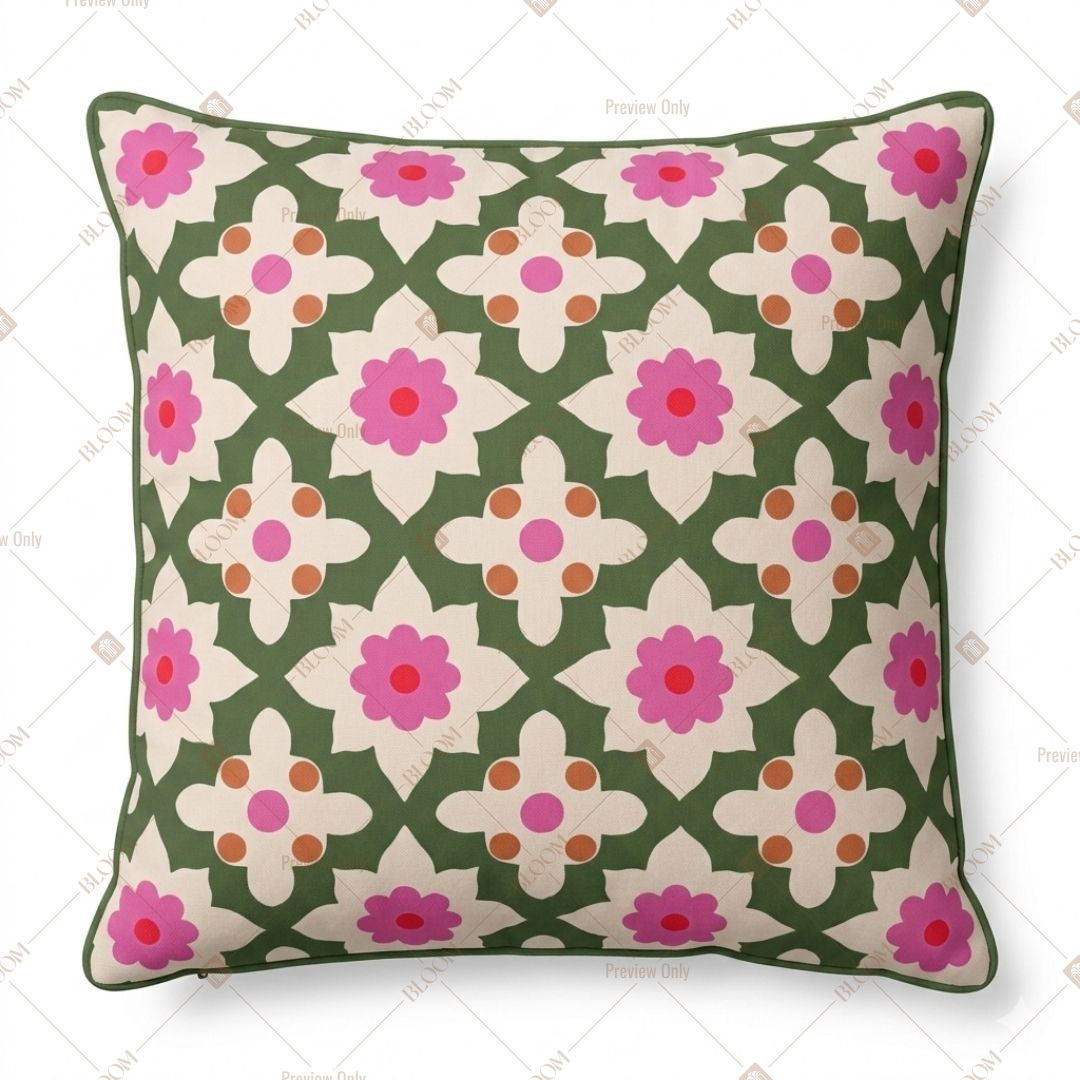 Pink Green Floral Lattice Cushion Cover Pack of 12