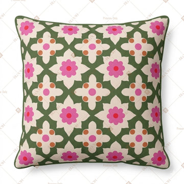 Pink Green Floral Lattice Cushion Cover Pack of 12