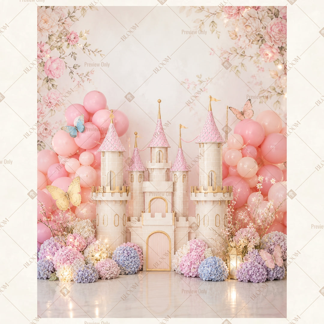 Pink Princess Castle Portrait Rectangle Backdrop