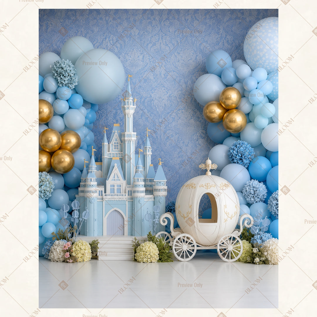 Blue Castle Balloon Party Portrait Rectangle Backdrop