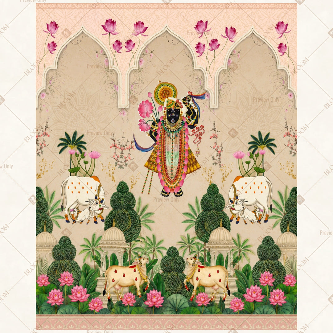 Radha Krishna Floral Garden Portrait Rectangle Backdrop