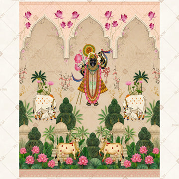 Radha Krishna Floral Garden Portrait Rectangle Backdrop