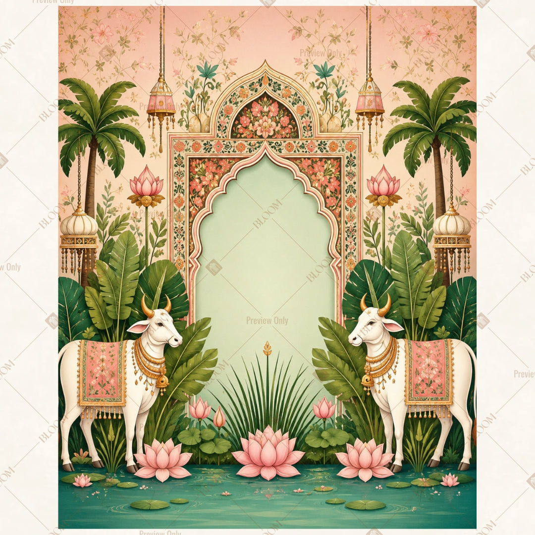 Lotus Palace Garden Portrait Rectangle Backdrop