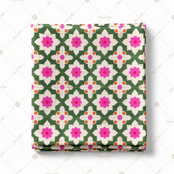 Pink Green Floral Tile Pattern Design