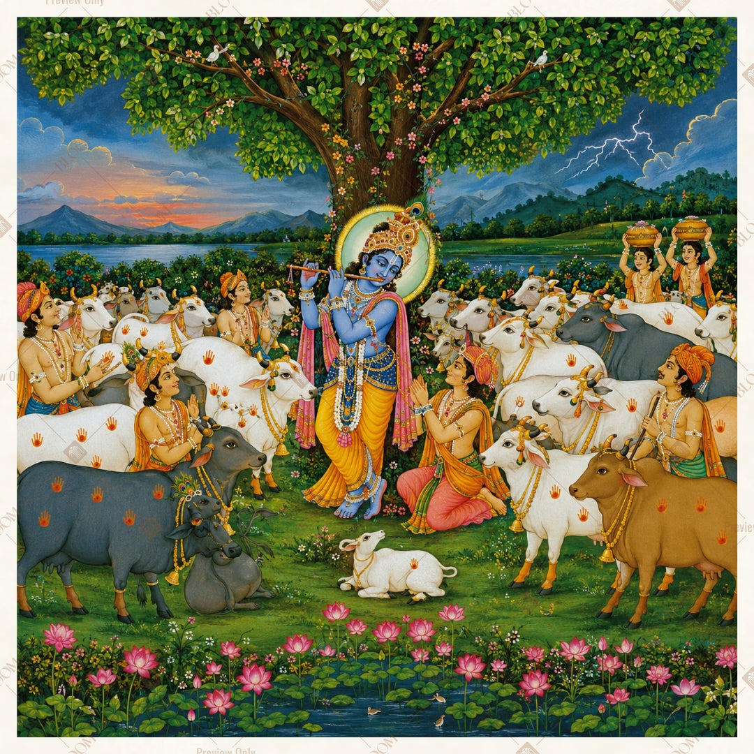 Krishna Cow Pasture Square Backdrop