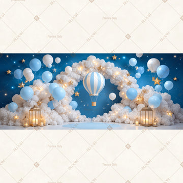 Blue Balloon Cloud Party Wide Backdrop