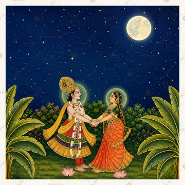Moonlight Radha Krishna Dance Square Backdrop