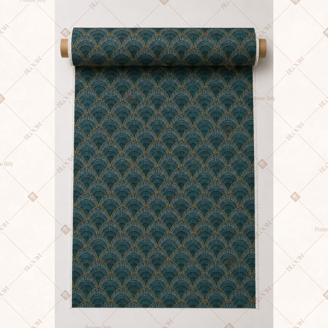 Teal Gold Geometric Fabric Roll Pack of 25