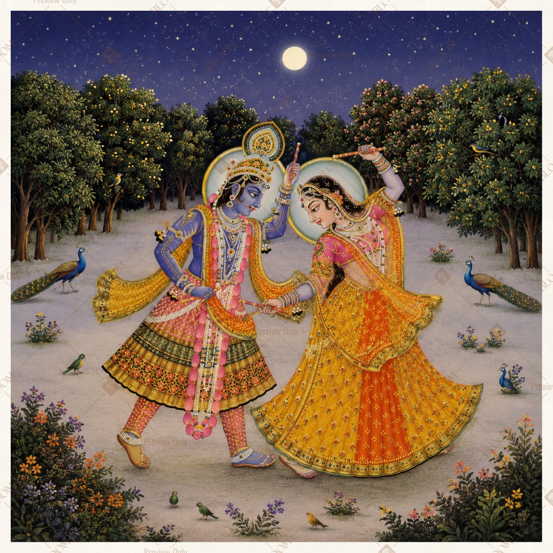 Radha Krishna Moonlight Romance Square Backdrop