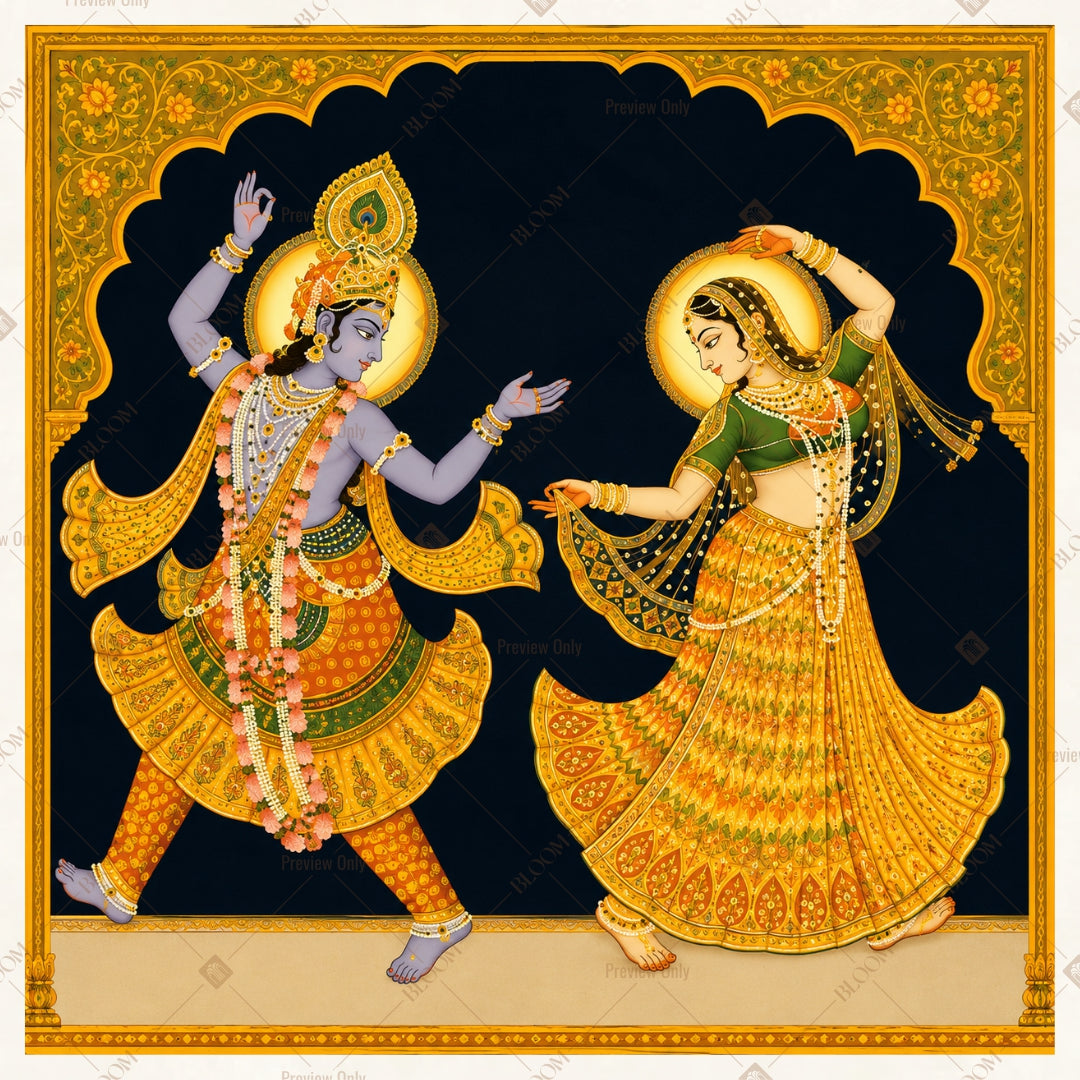 Radha Krishna Folk Art Square Backdrop