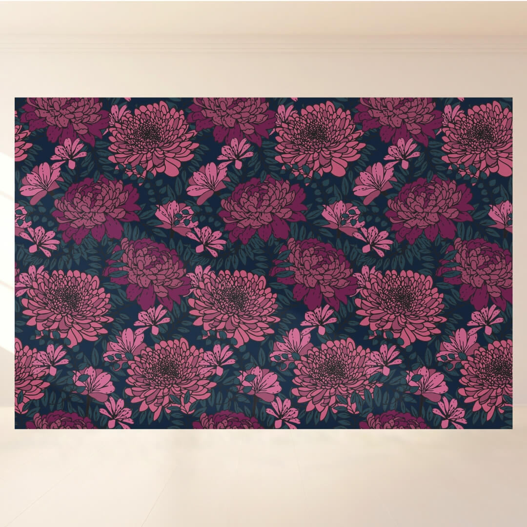 Dark Pink Blossom Floral: Backdrop - Landscape