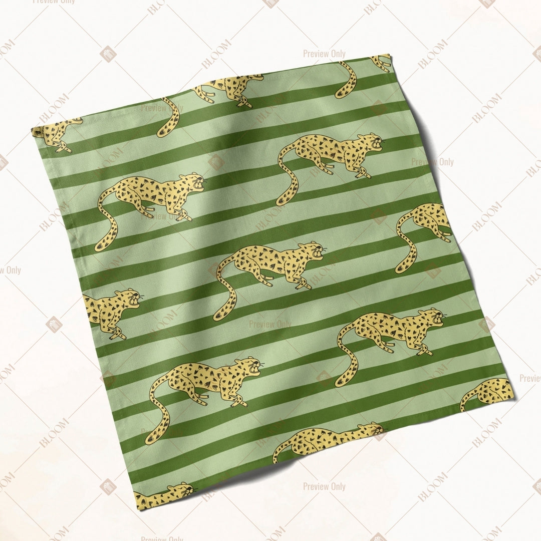 Green Stripe Botanical Napkin Pack of 20
