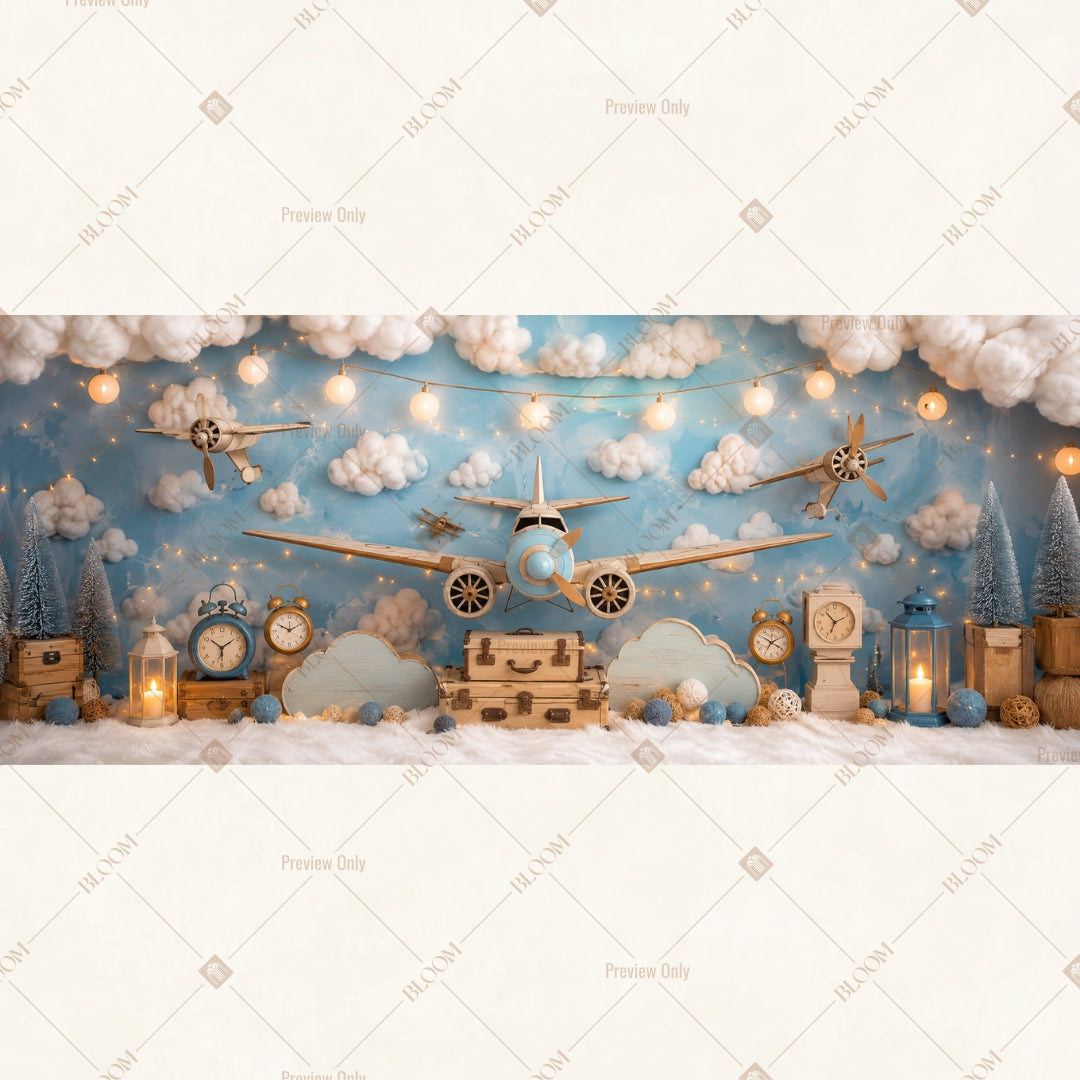 Blue Sky Airplane Adventure Wide Backdrop