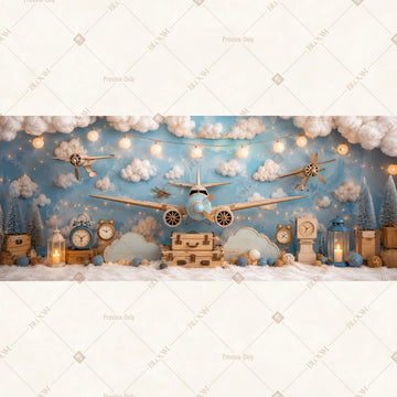 Blue Sky Airplane Adventure Wide Backdrop