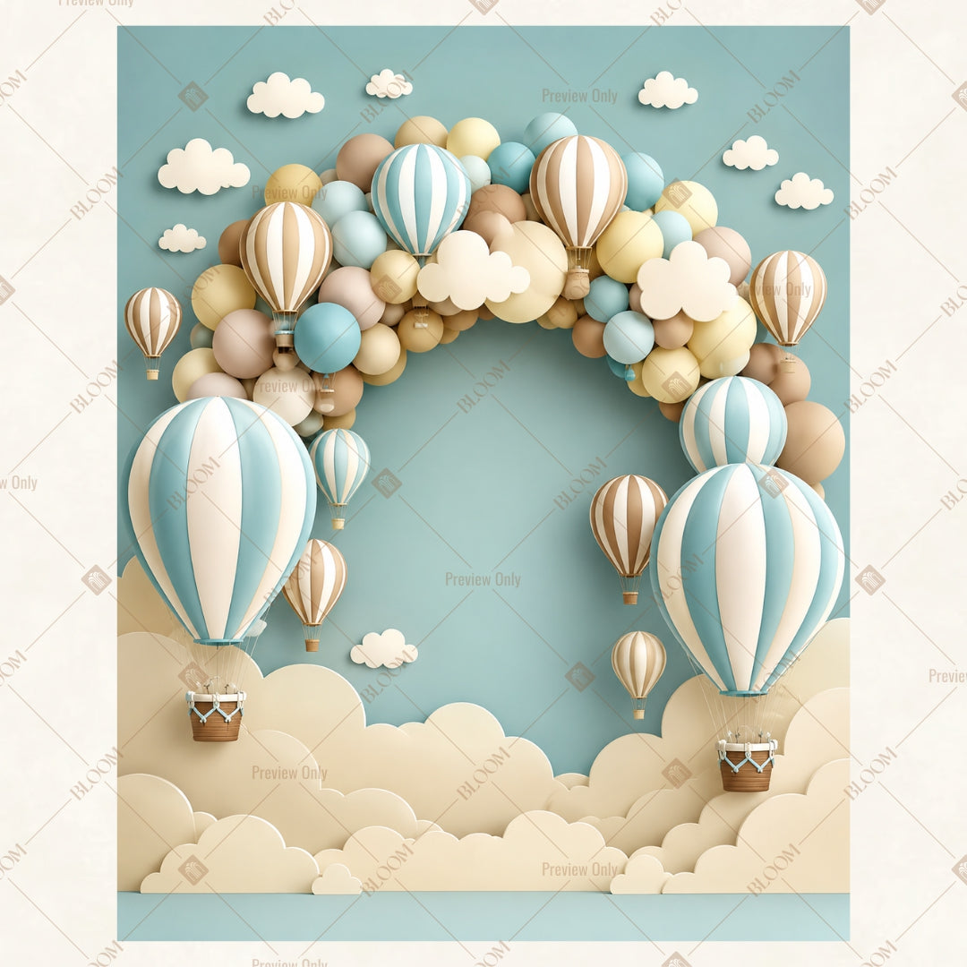 Hot Air Balloon Sky Party Portrait Rectangle Backdrop