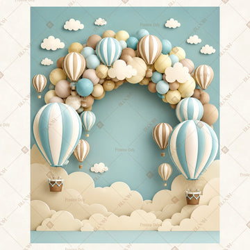 Hot Air Balloon Sky Party Portrait Rectangle Backdrop
