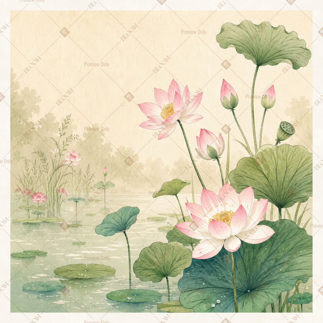Lotus Pond Serenity Square Backdrop