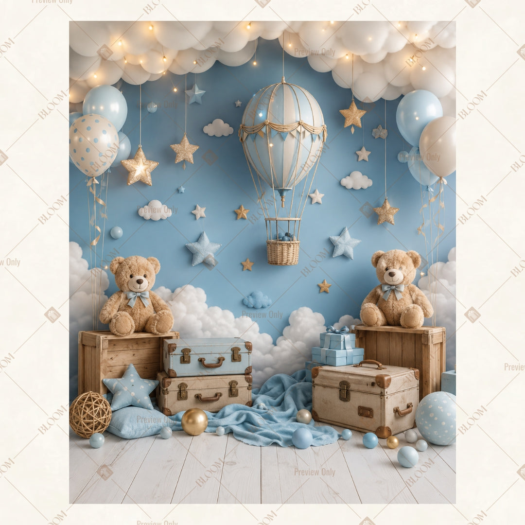 Blue Balloon Nursery Portrait Rectangle Backdrop