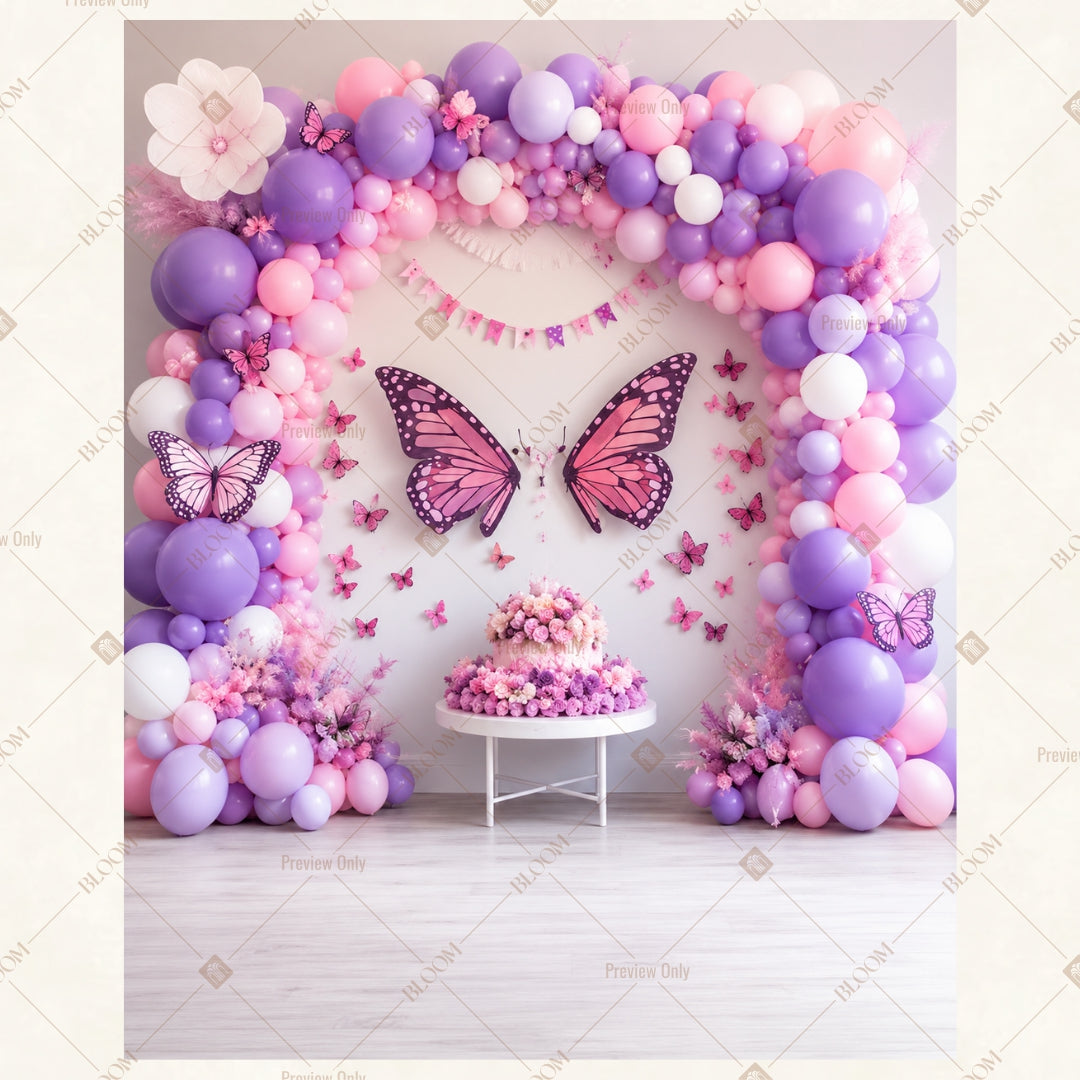 Butterfly Floral Balloon Portrait Rectangle Backdrop