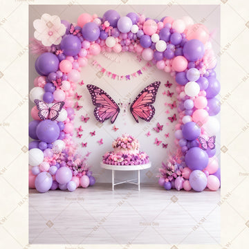 Butterfly Floral Balloon Portrait Rectangle Backdrop